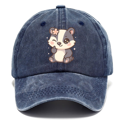 adorable badger with black and white stripes, one paw giving finger - Classic Cap - Twilight Navy(Blue)