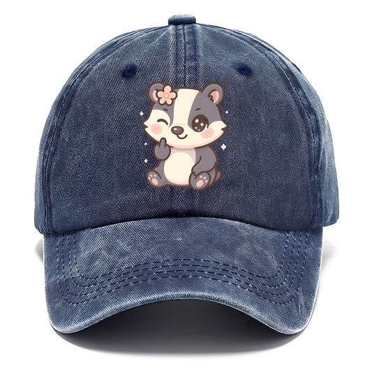 adorable badger with black and white stripes, one paw giving finger - Classic Cap - Twilight Navy(Blue)