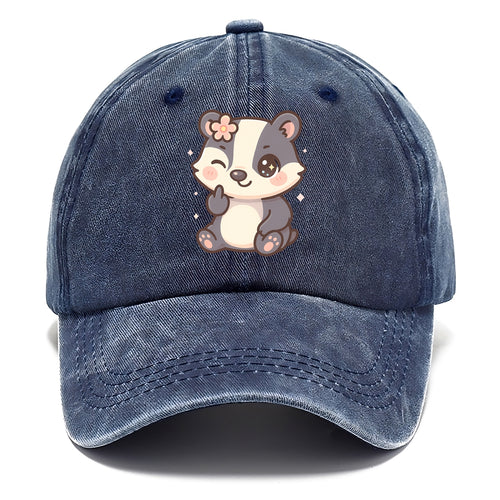 adorable badger with black and white stripes, one paw giving finger - Classic Cap