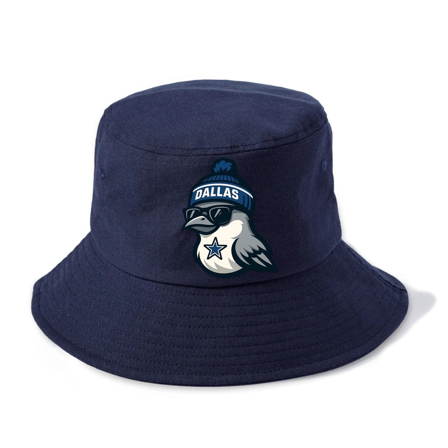 Dallas Mockingbird wearing Cowboys beanie with sheriff star and wayfarer sunglasses - Bucket Hat - Twilight Navy(Blue)