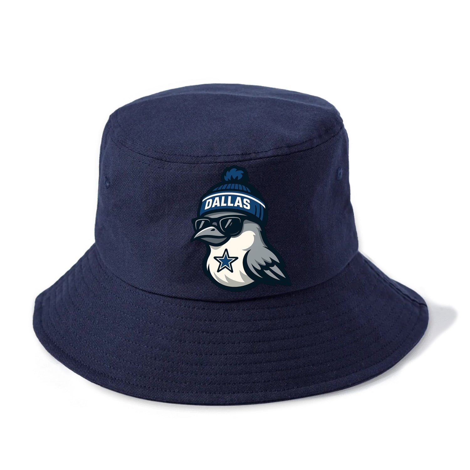 Dallas Mockingbird wearing Cowboys beanie with sheriff star and wayfarer sunglasses - Bucket Hat - Twilight Navy(Blue)