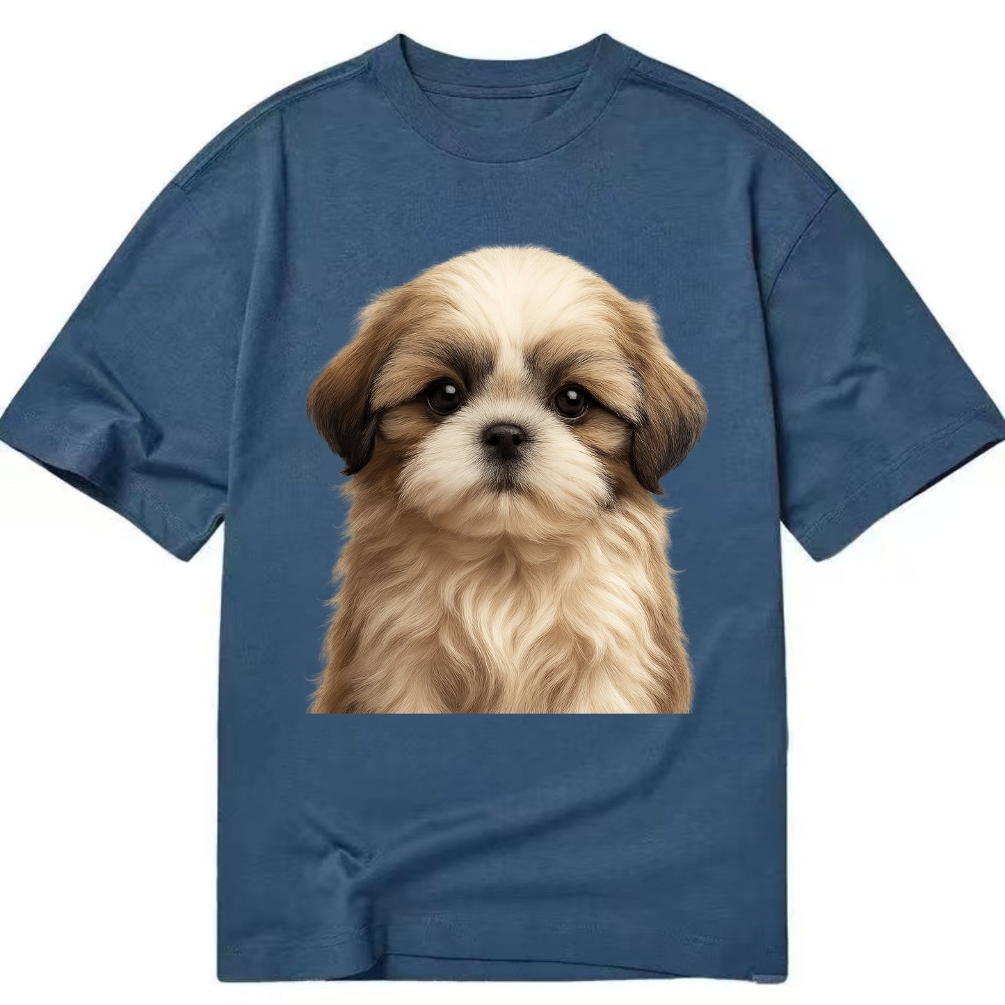 Baby Shih Tzu Puppy - long flowing coat, flat face, big dark eyes, front-facing, - Classic T-shirt - Twilight Navy(Blue)