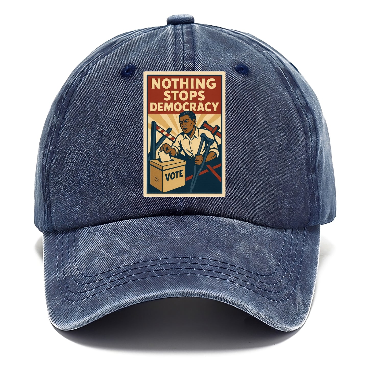 Person voting despite obstacles - "Nothing Stops Democracy" - voter perseverance - Classic Cap - Twilight Navy(Blue)