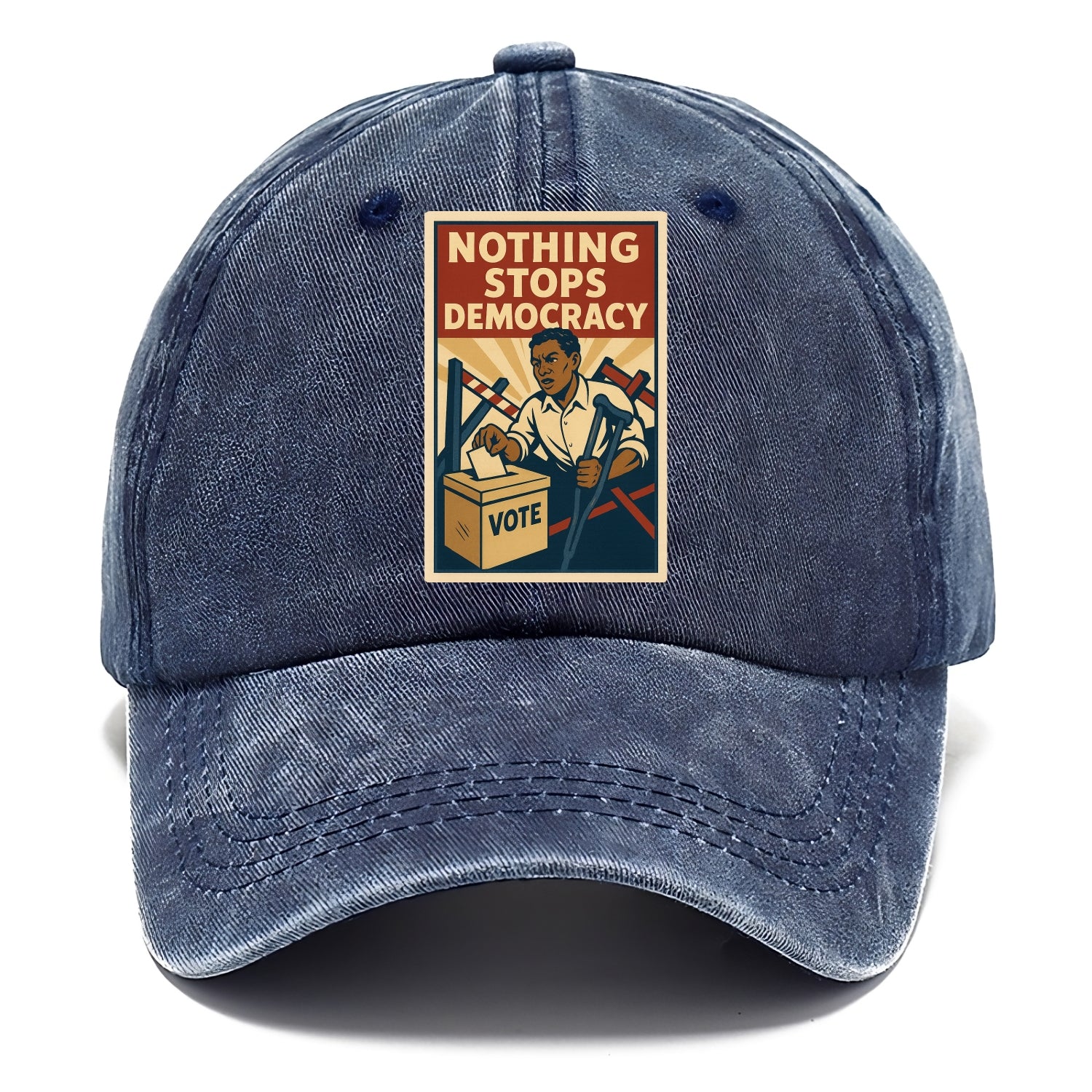 Person voting despite obstacles - "Nothing Stops Democracy" - voter perseverance - Classic Cap - Twilight Navy(Blue)