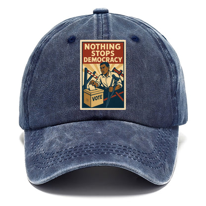Person voting despite obstacles - "Nothing Stops Democracy" - voter perseverance - Classic Cap - Twilight Navy(Blue)