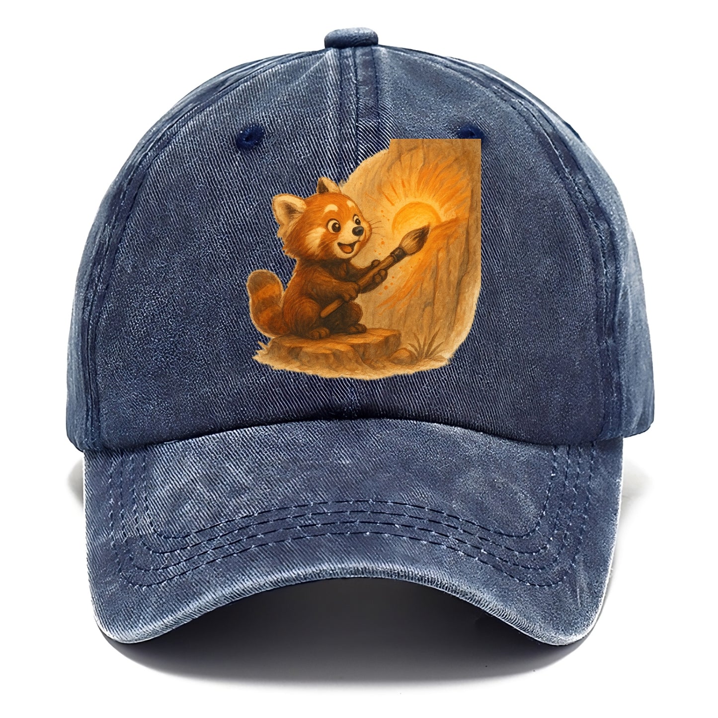Red panda painting a sunrise mural with an oversized calligraphy brush on a cliff wall - Classic Cap - Twilight Navy(Blue)