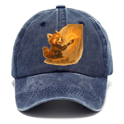 Red panda painting a sunrise mural with an oversized calligraphy brush on a cliff wall - Classic Cap - Twilight Navy(Blue)