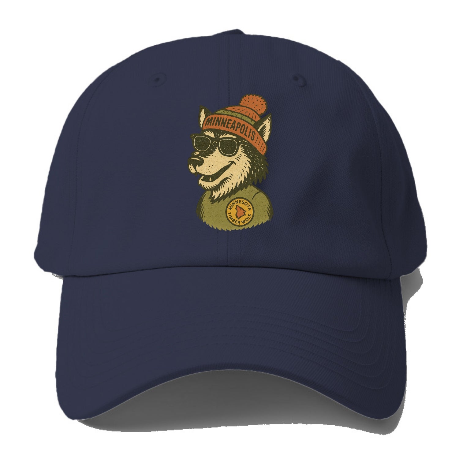 Minnesota Timber Wolf wearing Minneapolis beanie with pom pom and - Baseball Cap For Big Heads - Twilight Navy(Blue)