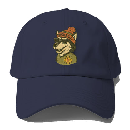 Minnesota Timber Wolf wearing Minneapolis beanie with pom pom and - Baseball Cap For Big Heads - Twilight Navy(Blue)