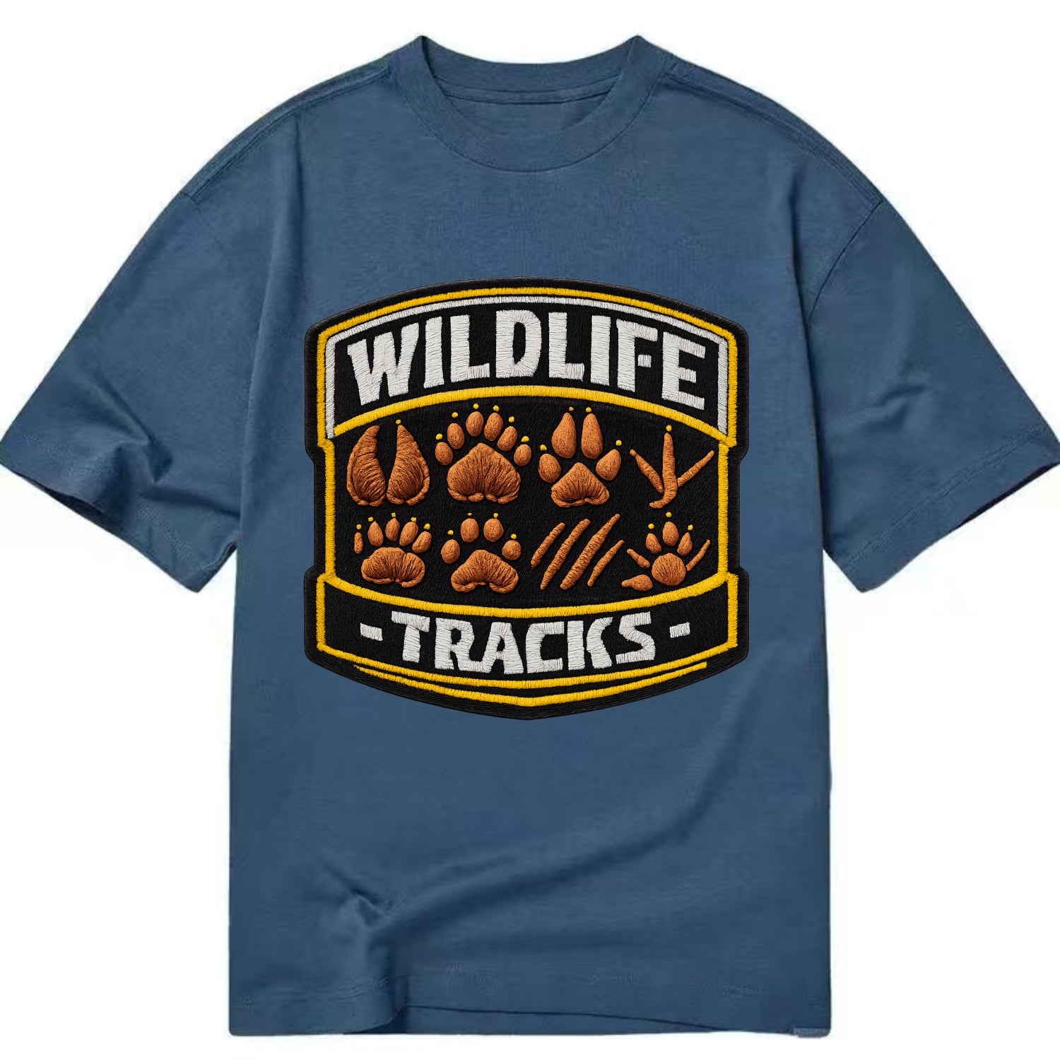 WILDLIFE TRACKS - animal footprints in brown , tracker - Classic T-shirt - Twilight Navy(Blue)