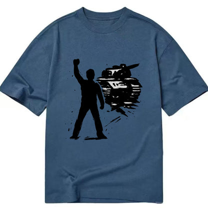Single figure standing against tank - courage and resistance ink art - Classic T-shirt - Twilight Navy(Blue)