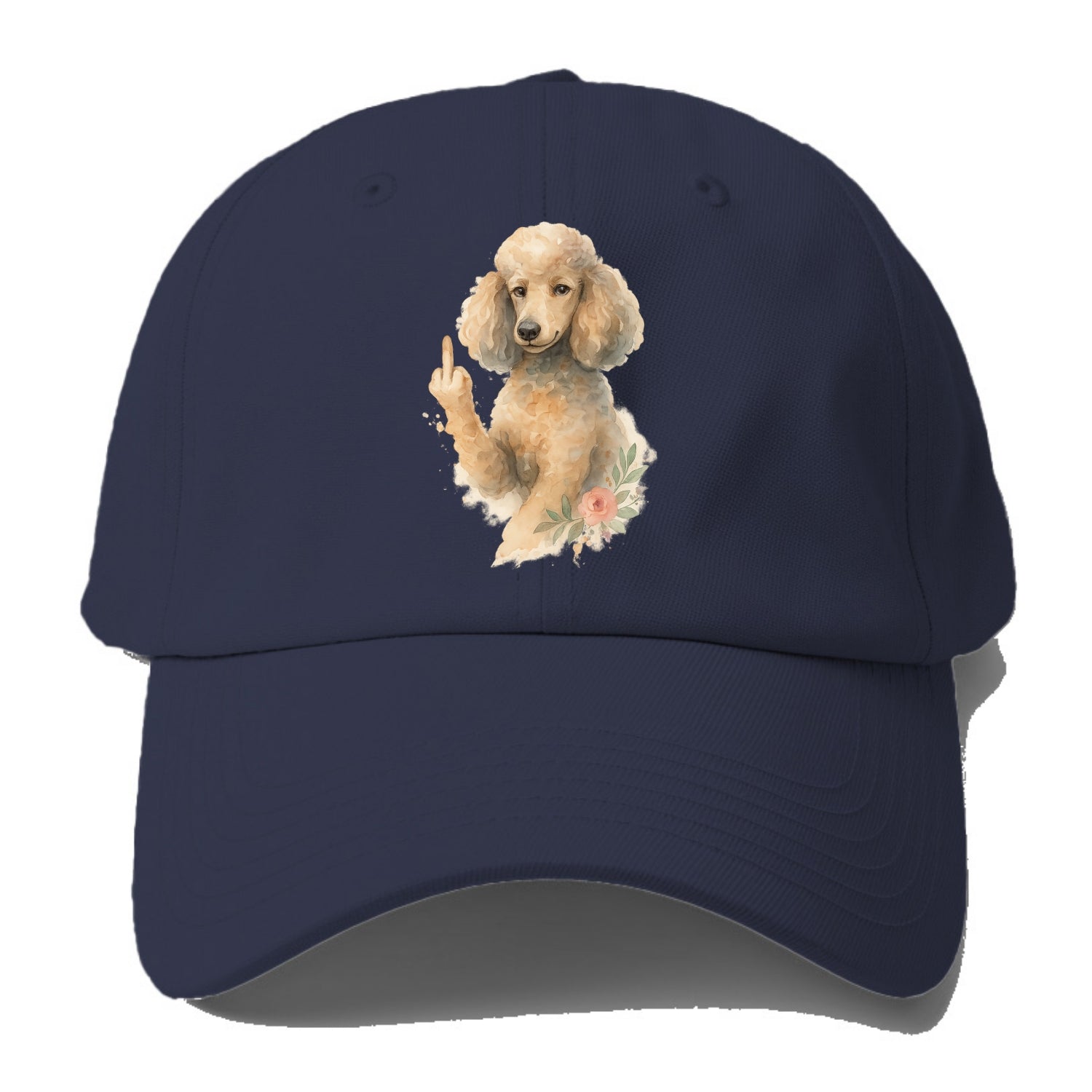 Standard Poodle with curly styled coat, intelligent face, fancy paw giving finger - Baseball Cap - Twilight Navy(Blue)