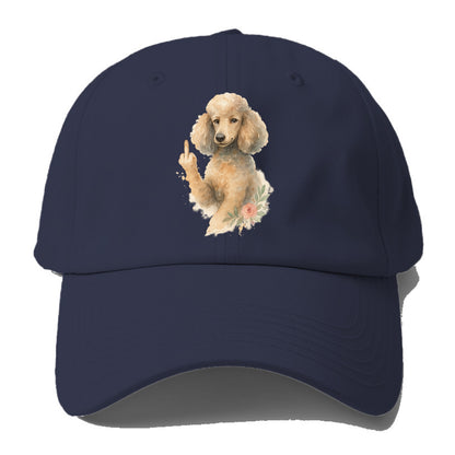 Standard Poodle with curly styled coat, intelligent face, fancy paw giving finger - Baseball Cap - Twilight Navy(Blue)