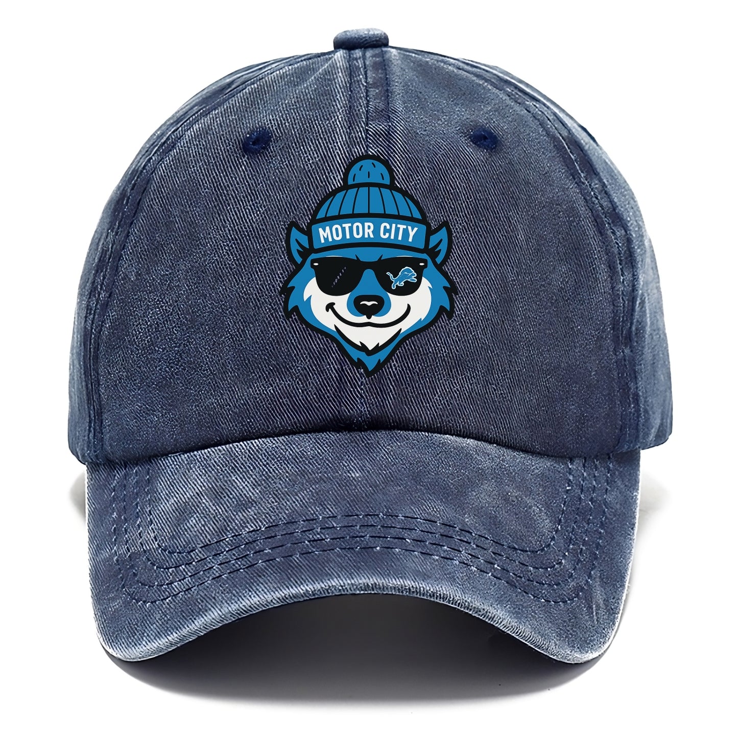 Motor City Wolverine wearing Lions beanie with gear patch and wayfarer sunglasses - Classic Cap - Twilight Navy(Blue)