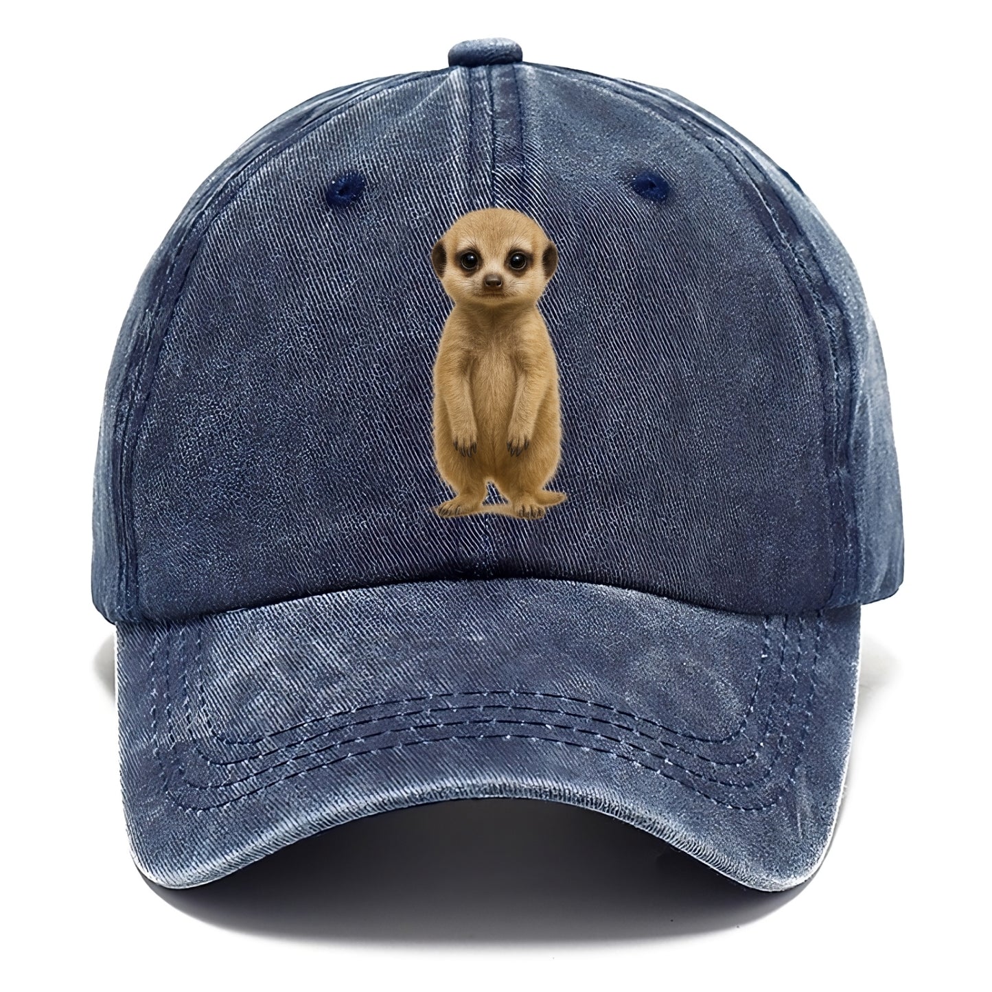 Baby Meerkat - tan fur, dark eye patches, alert stance, bright eyes, front-facing, - Classic Cap - Twilight Navy(Blue)