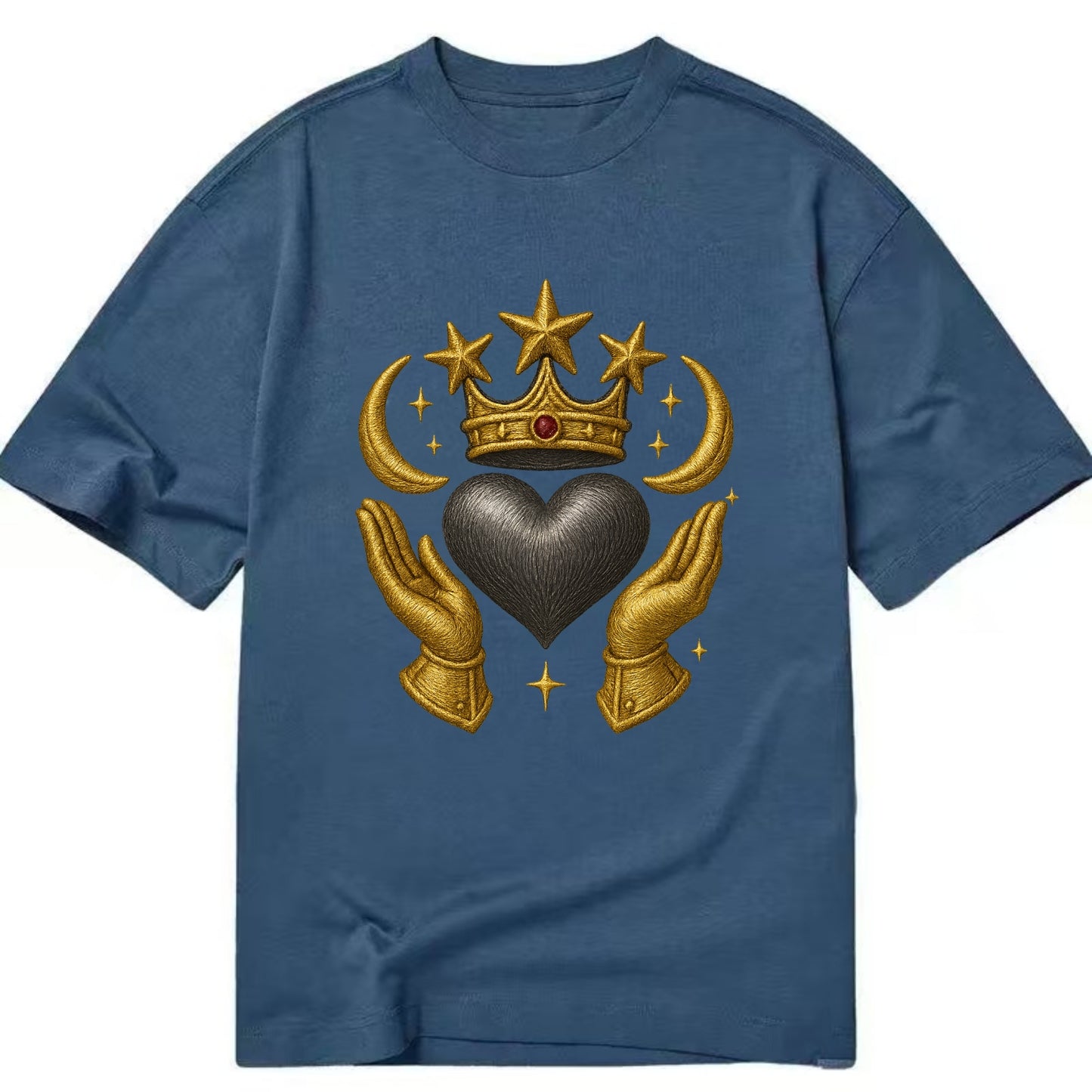 Sun goddess crown radiating golden rays over a midnight heart with henna-adorned - Classic T-shirt - Twilight Navy(Blue)