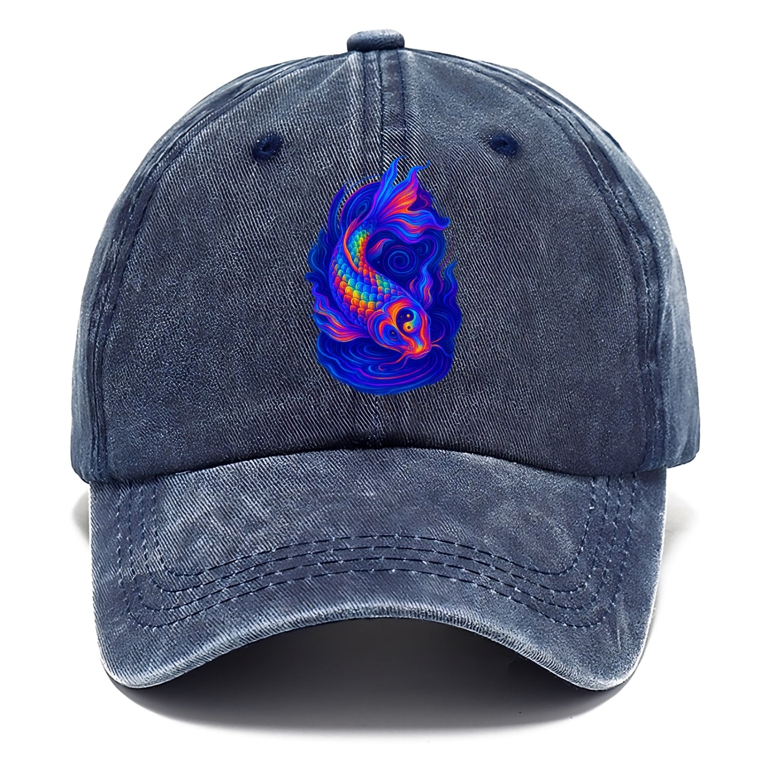 Sacred koi with scales reflecting rainbow prisms, yin-yang patterns in cosmic colors, - Classic Cap - Twilight Navy(Blue)