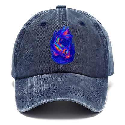 Sacred koi with scales reflecting rainbow prisms, yin-yang patterns in cosmic colors, - Classic Cap - Twilight Navy(Blue)