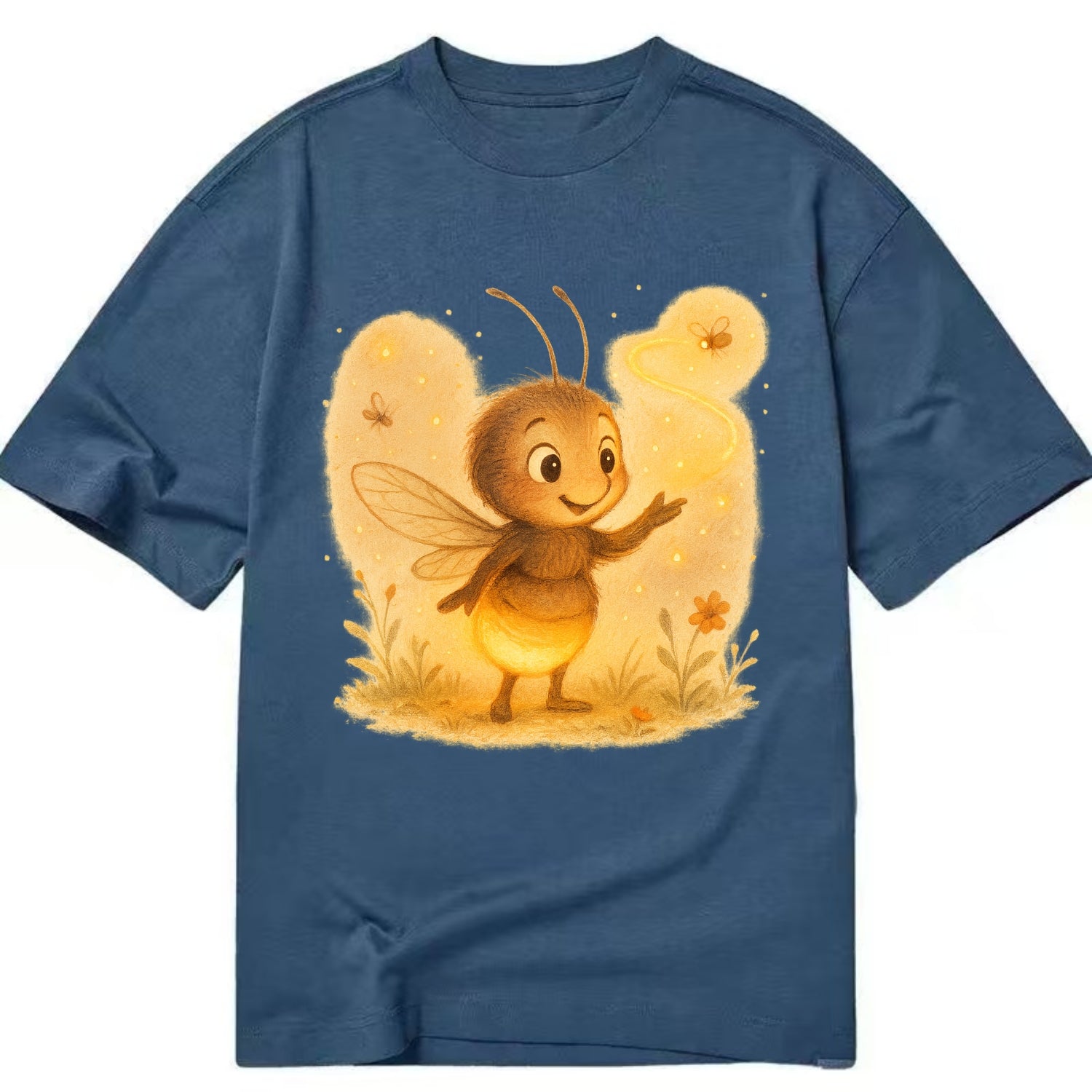 Firefly choreographer arranging synchronized light patterns over a meadow stage - Classic T-shirt - Twilight Navy(Blue)