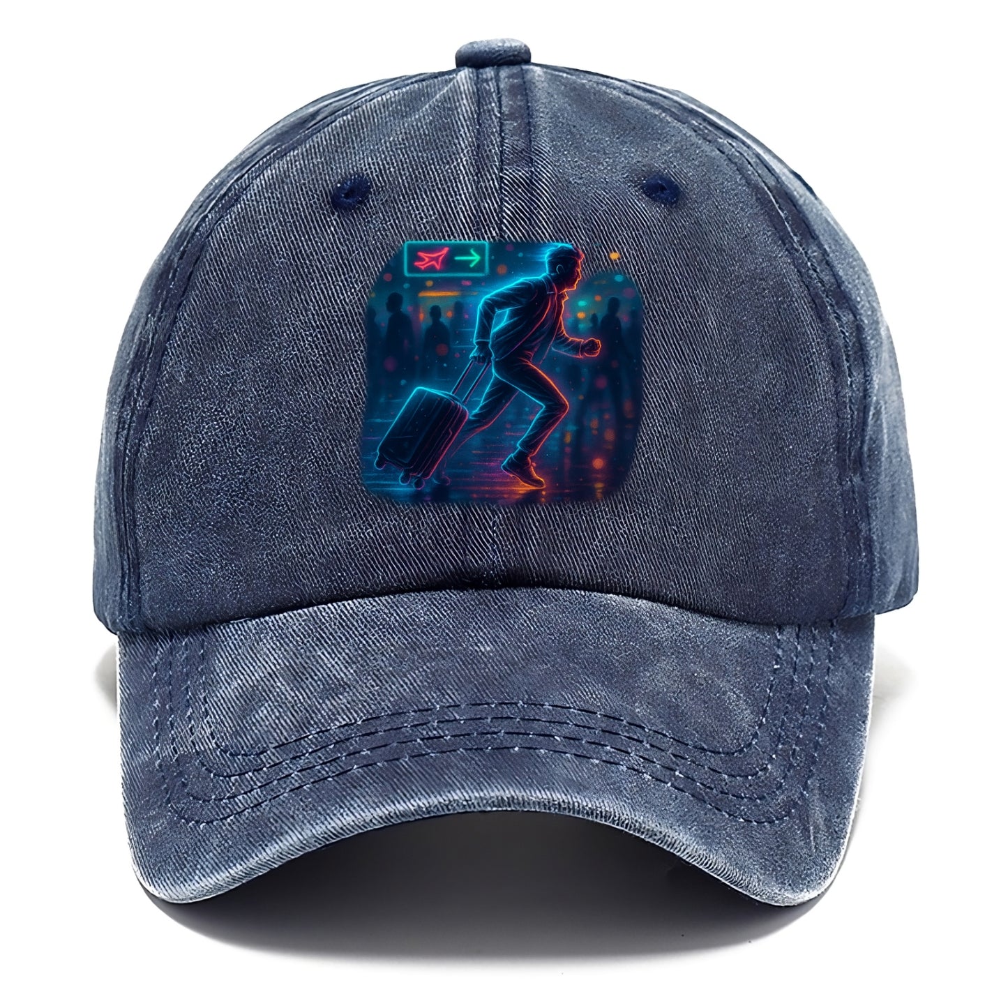 person running with luggage through crowded airport terminal - Classic Cap - Twilight Navy(Blue)