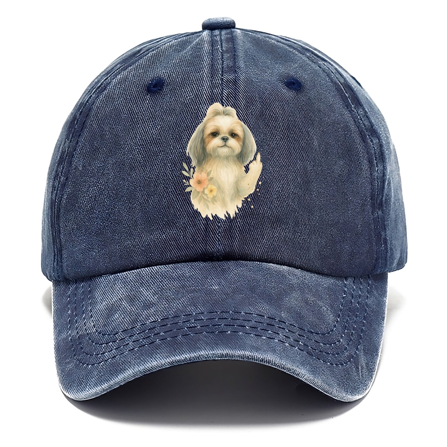 Shih Tzu with long flowing silky hair, tiny paw showing attitude - Classic Cap - Twilight Navy(Blue)