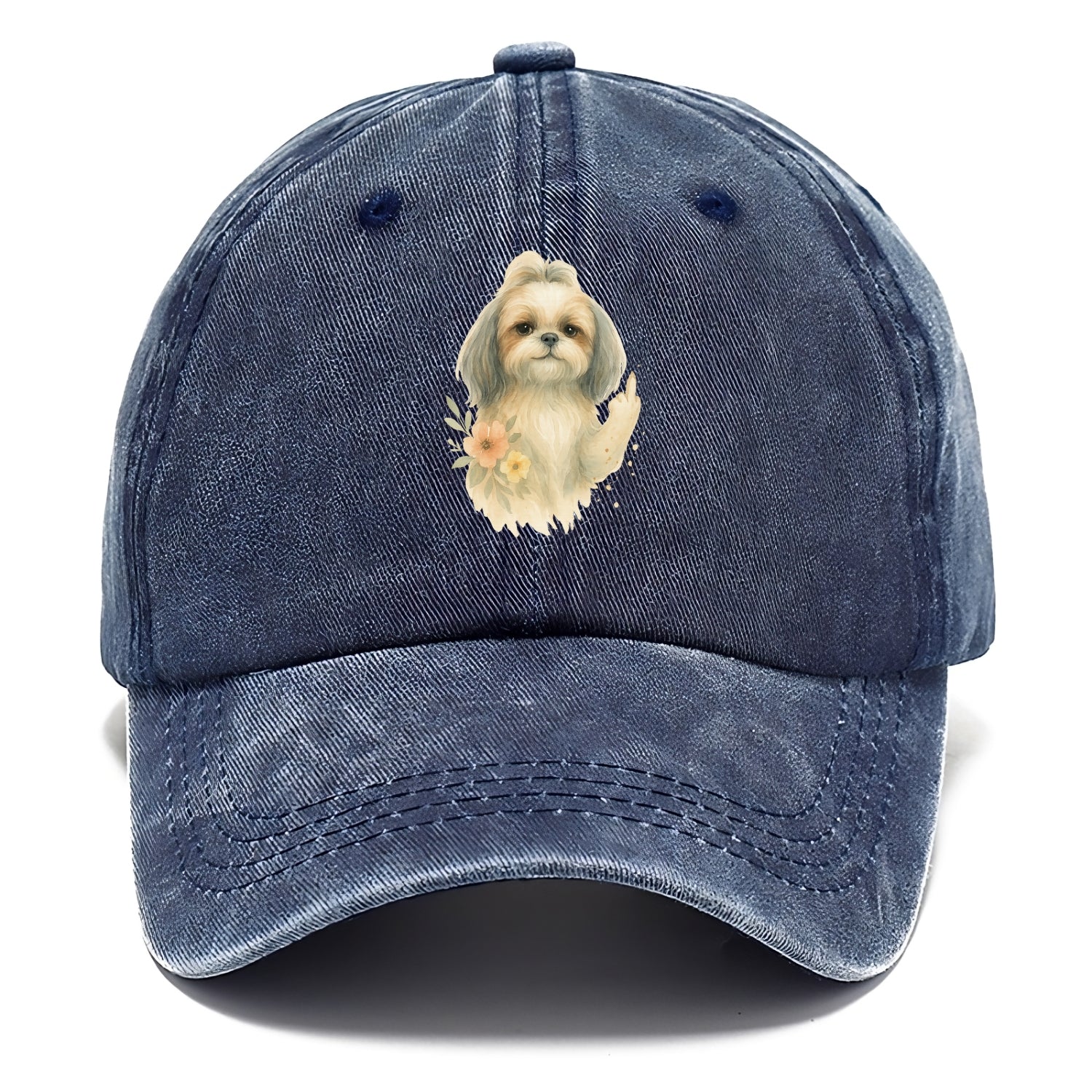 Shih Tzu with long flowing silky hair, tiny paw showing attitude - Classic Cap - Twilight Navy(Blue)