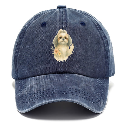 Shih Tzu with long flowing silky hair, tiny paw showing attitude - Classic Cap - Twilight Navy(Blue)