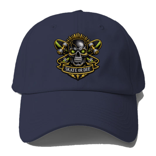 Embroidered patch design - SKATEBOARD SKULL - skull with skateboard in - Baseball Cap For Big Heads - Twilight Navy(Blue)