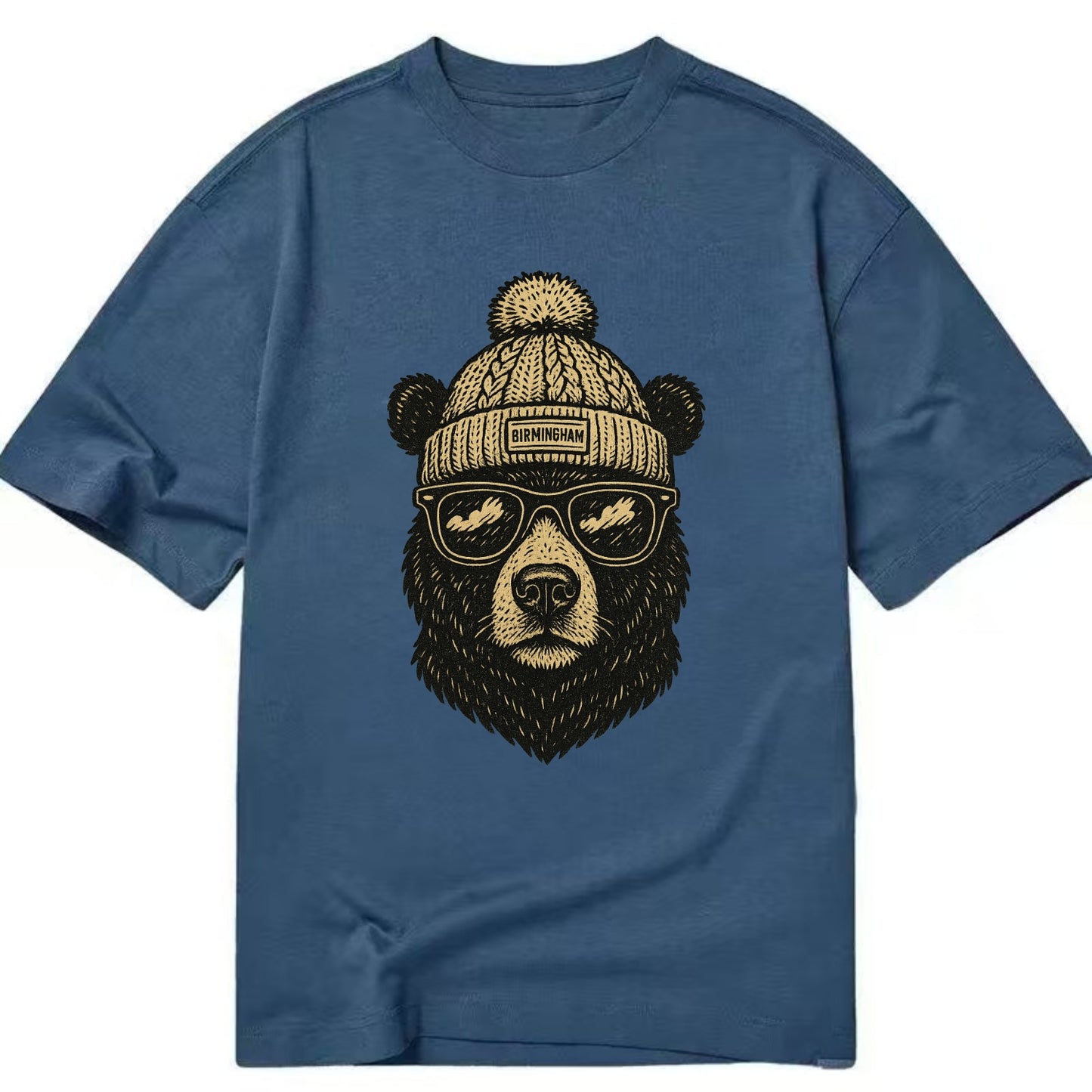 Alabama Black Bear wearing Birmingham beanie with pom pom and wayfarer sunglasses - Classic T-shirt - Twilight Navy(Blue)