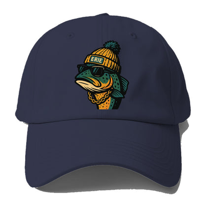 Erie Lake Trout wearing Erie beanie with pom pom and wayfarer - Baseball Cap For Big Heads - Twilight Navy(Blue)