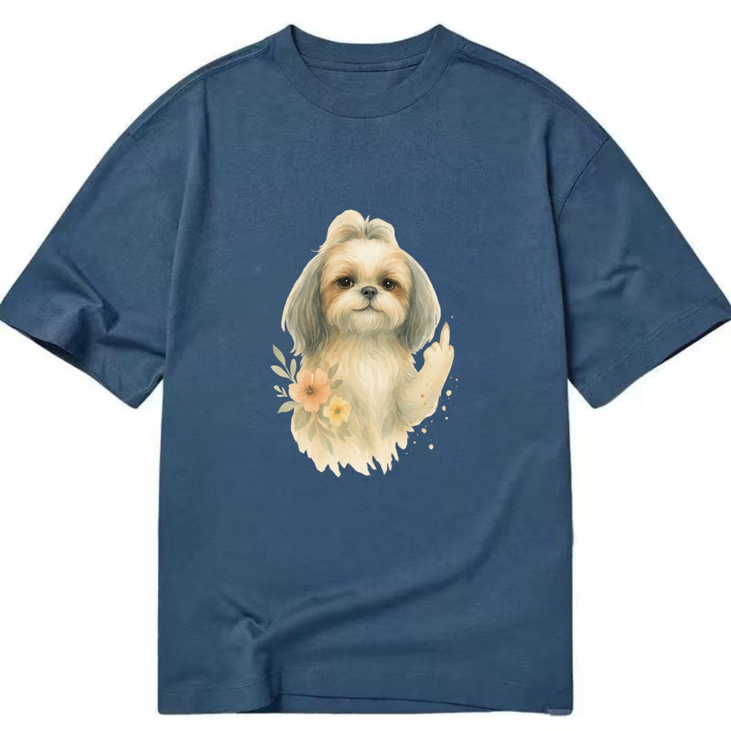 Shih Tzu with long flowing silky hair, tiny paw showing attitude - Classic T-shirt - Twilight Navy(Blue)
