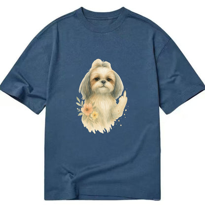 Shih Tzu with long flowing silky hair, tiny paw showing attitude - Classic T-shirt - Twilight Navy(Blue)