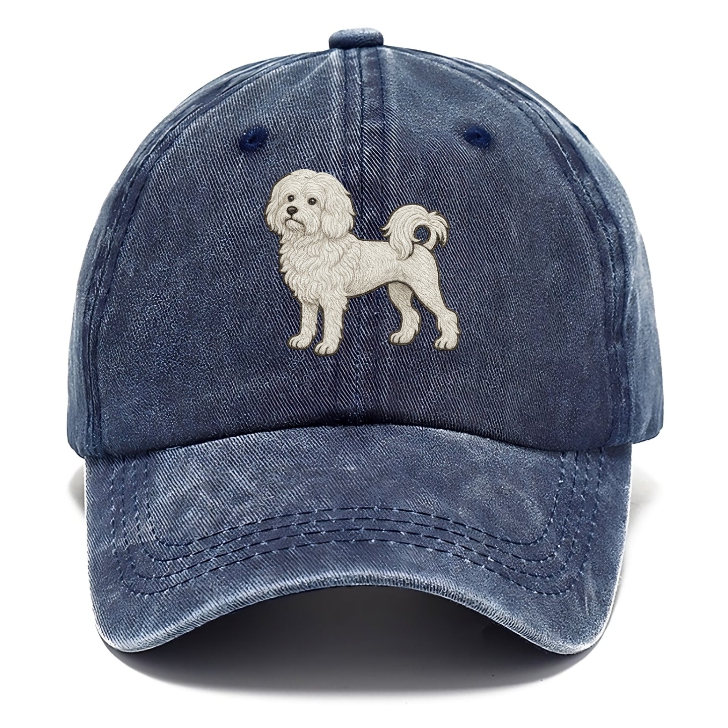 Löwchen - Little Lion Dog white embroidered pose - Classic Cap - Twilight Navy(Blue)