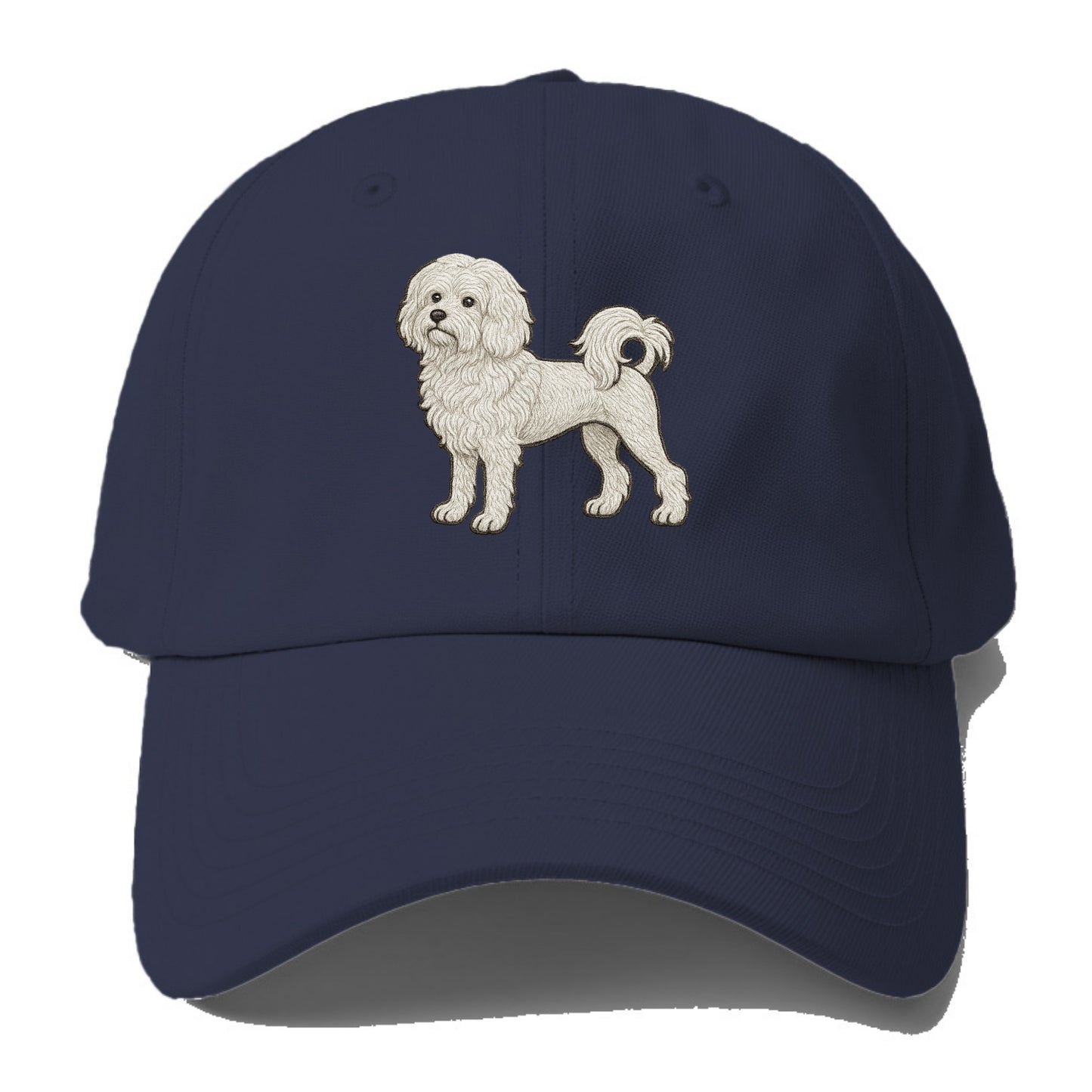 Löwchen - Little Lion Dog white embroidered pose - Baseball Cap For Big Heads - Twilight Navy(Blue)