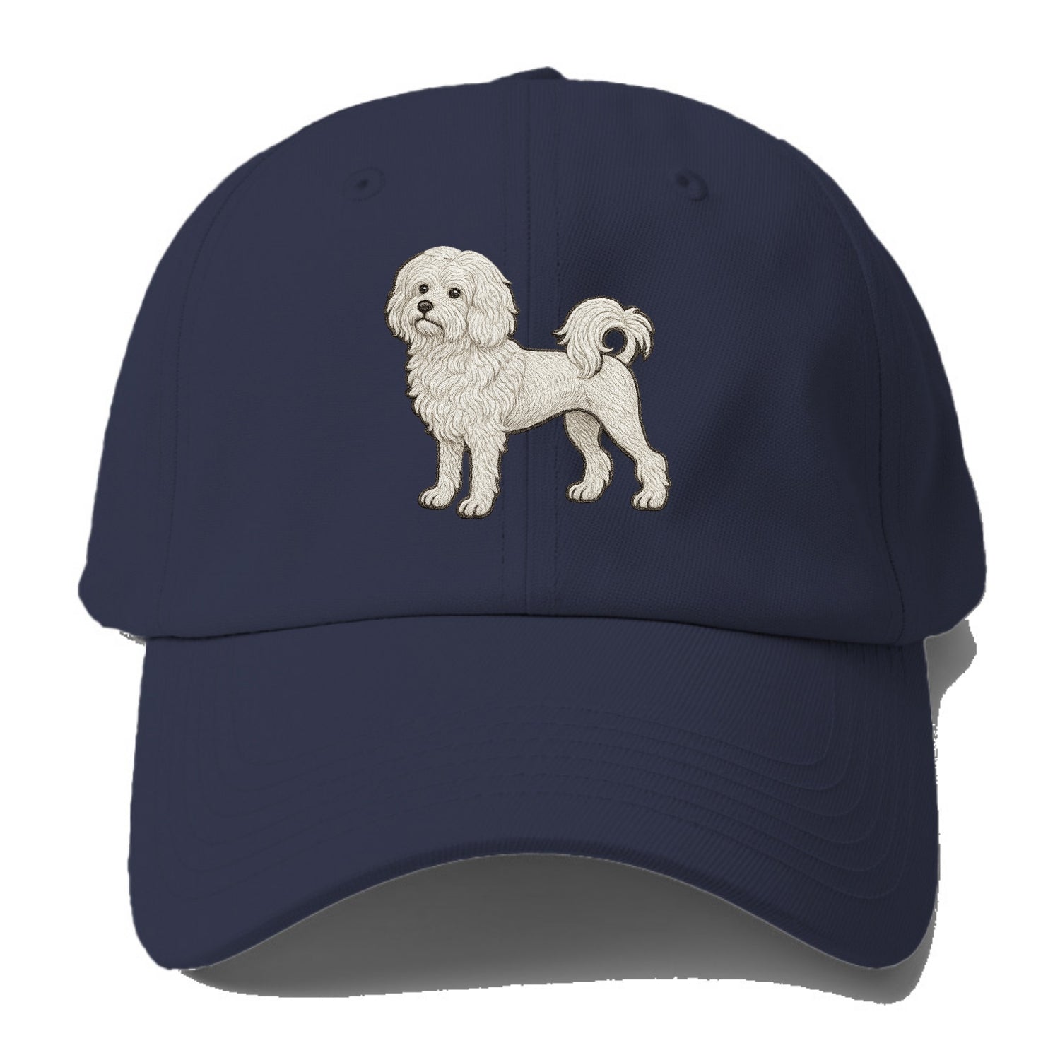 Löwchen - Little Lion Dog white embroidered pose - Baseball Cap For Big Heads - Twilight Navy(Blue)