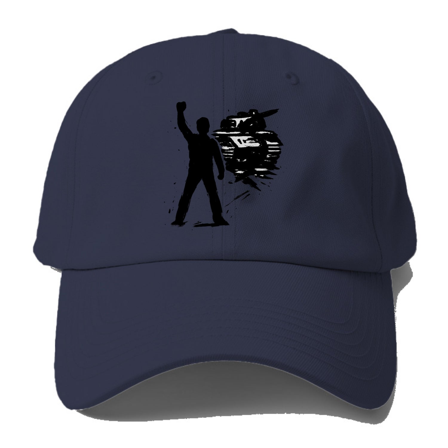 Single figure standing against tank - courage and resistance ink art - Baseball Cap For Big Heads - Twilight Navy(Blue)