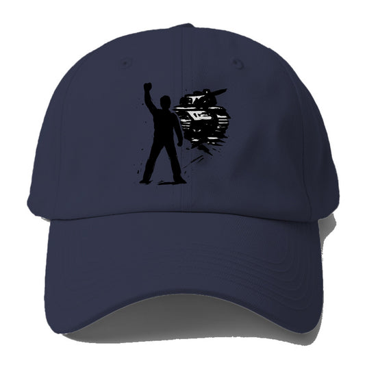 Single figure standing against tank - courage and resistance ink art - Baseball Cap For Big Heads - Twilight Navy(Blue)