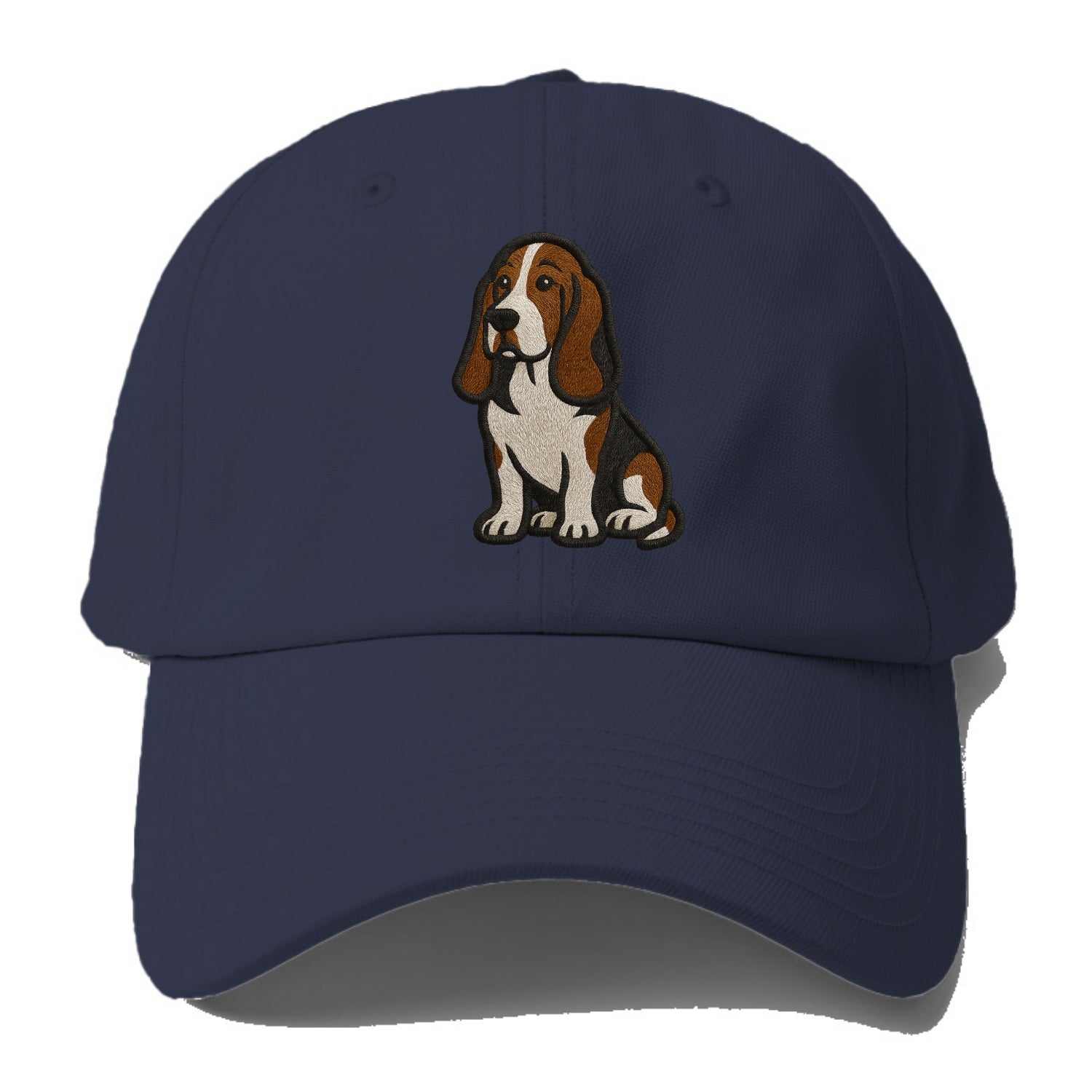 Basset Hound - Tri-color embroidered sit Baseball Cap For Big Heads - Twilight Navy(Blue)