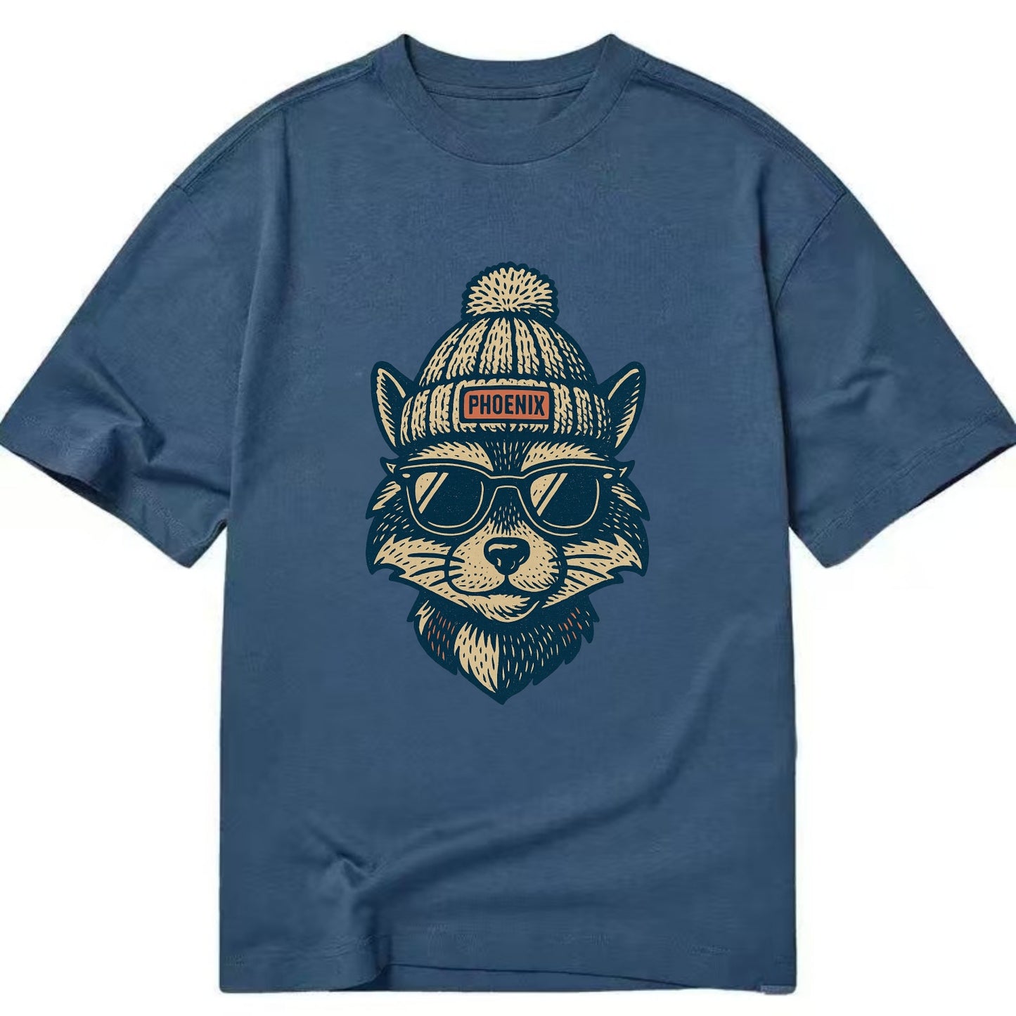 Arizona Ringtail wearing Phoenix beanie with pom pom and wayfarer sunglasses - Classic T-shirt - Twilight Navy(Blue)