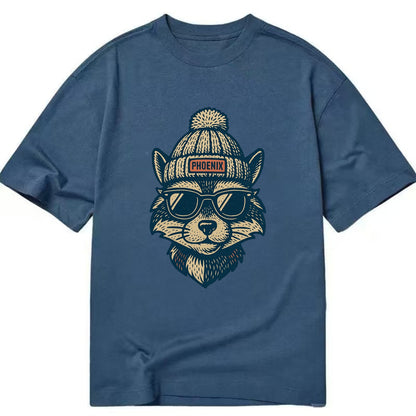 Arizona Ringtail wearing Phoenix beanie with pom pom and wayfarer sunglasses - Classic T-shirt - Twilight Navy(Blue)