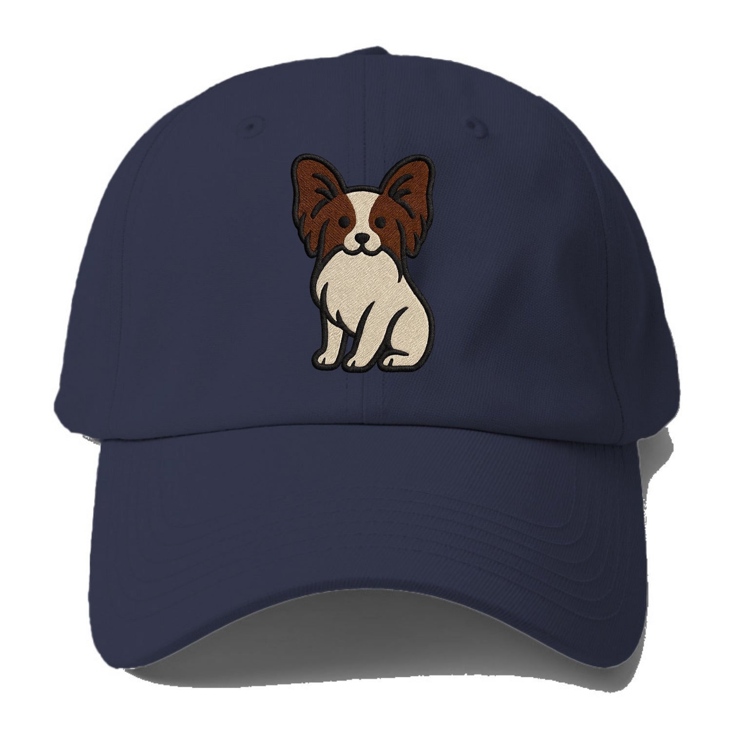 Papillon - White with brown ears sitting Baseball Cap - Twilight Navy(Blue)