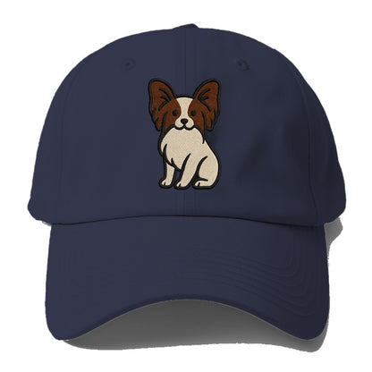 Papillon - White with brown ears sitting Baseball Cap - Twilight Navy(Blue)