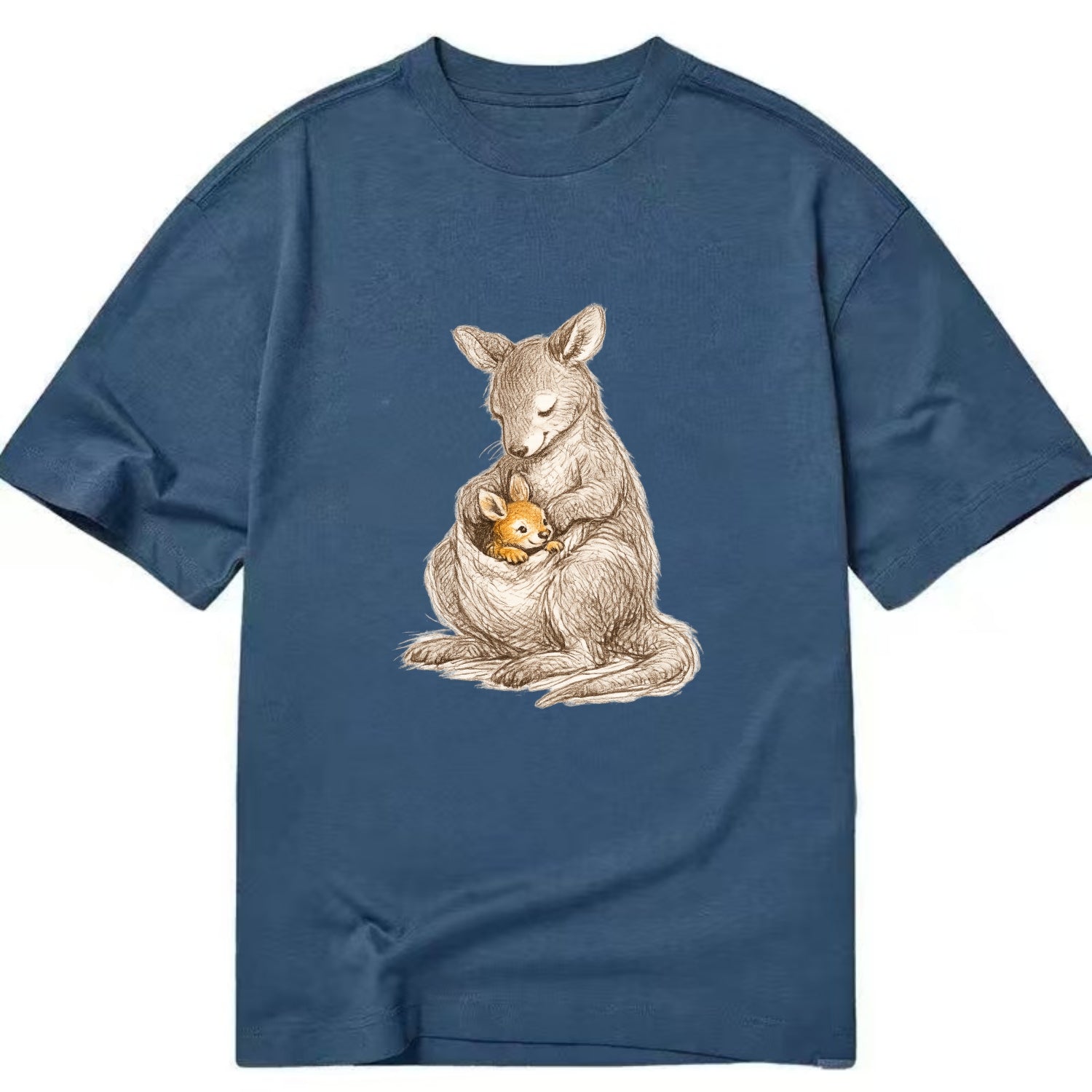 MOTHER'S POUCH | Kangaroo maternal embrace | Joey safe inside | Protective love | - Classic T-shirt - Twilight Navy(Blue)