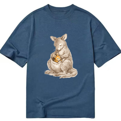 MOTHER'S POUCH | Kangaroo maternal embrace | Joey safe inside | Protective love | - Classic T-shirt - Twilight Navy(Blue)