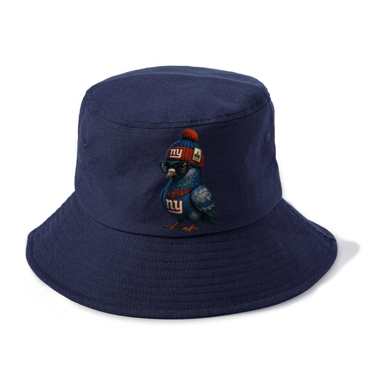 Manhattan Pigeon wearing Giants beanie with Empire State patch and wayfarer sunglasses - Bucket Hat - Twilight Navy(Blue)