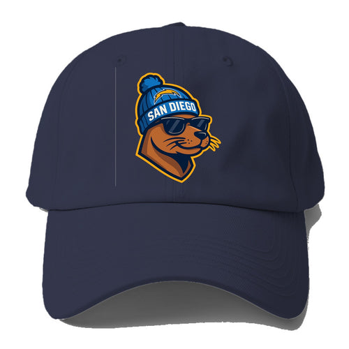 San Diego Sea Lion wearing Chargers beanie with bolt patch and - Baseball Cap For Big Heads