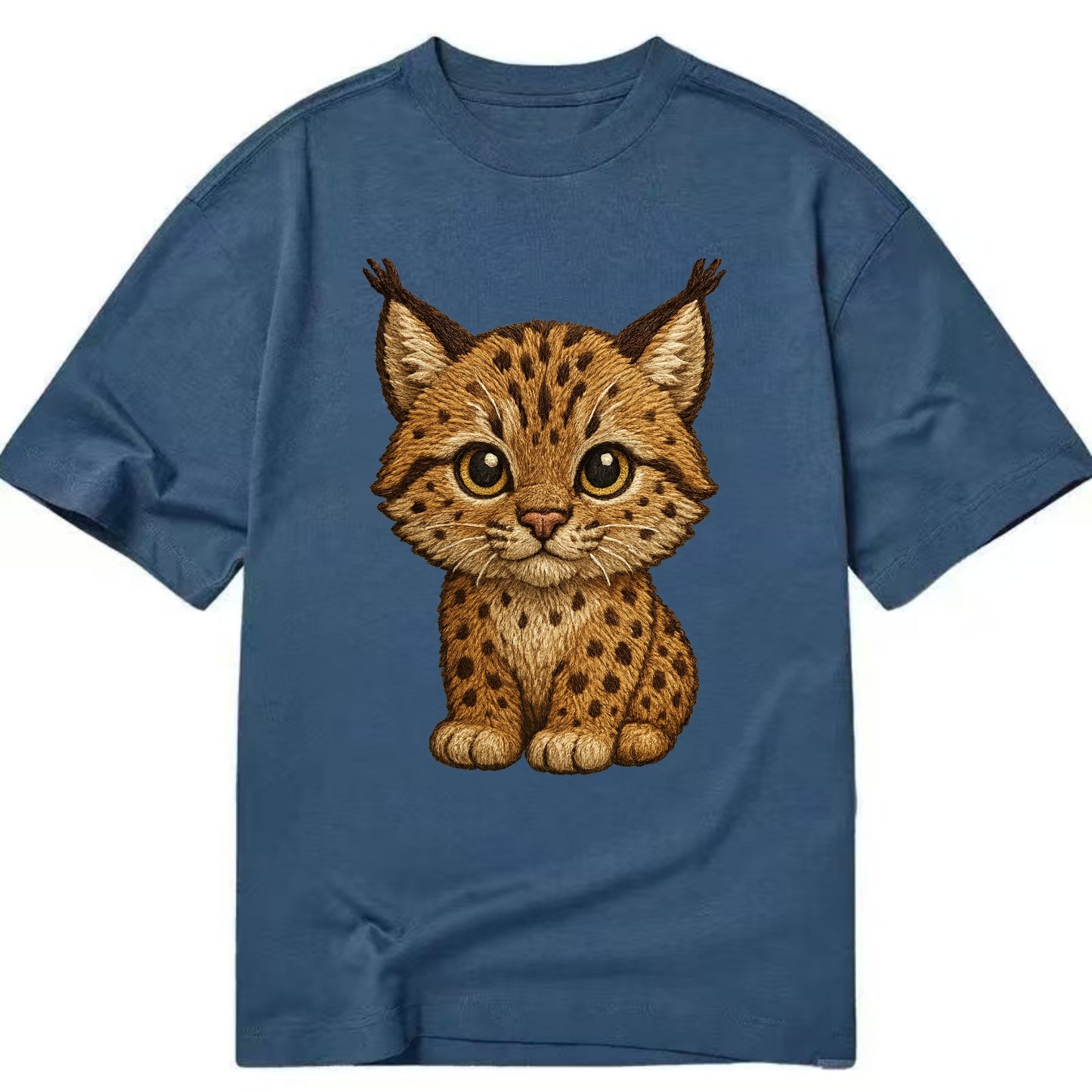 Baby Lynx Cub - tufted ears, spotted fur, golden eyes, front-facing, wild baby - Classic T-shirt - Twilight Navy(Blue)
