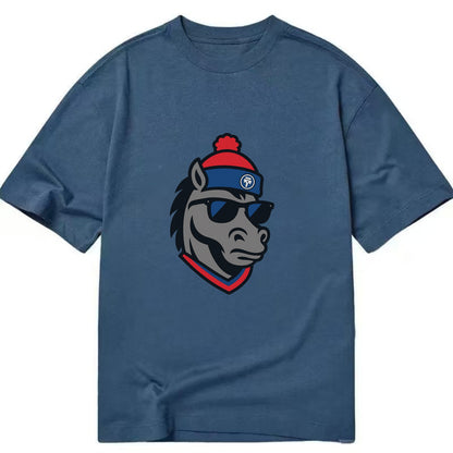 Detroit Stallion wearing Pistons red and blue beanie with piston patch and - Classic T-shirt - Twilight Navy(Blue)