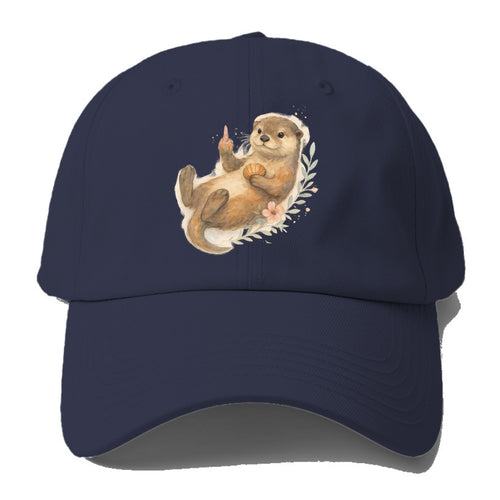 adorable otter floating on back, middle finger up while holding a shellfish - Baseball Cap