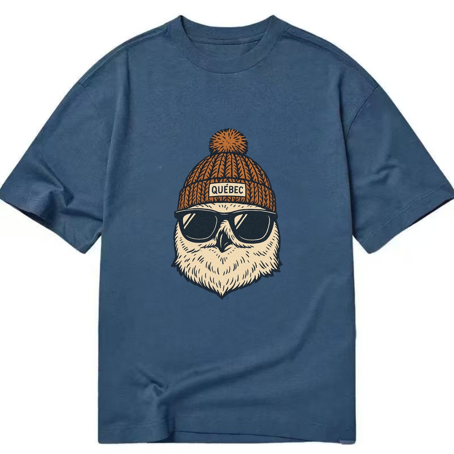 Quebec City Snowy Owl wearing Quebec beanie with pom pom and wayfarer sunglasses - Classic T-shirt - Twilight Navy(Blue)